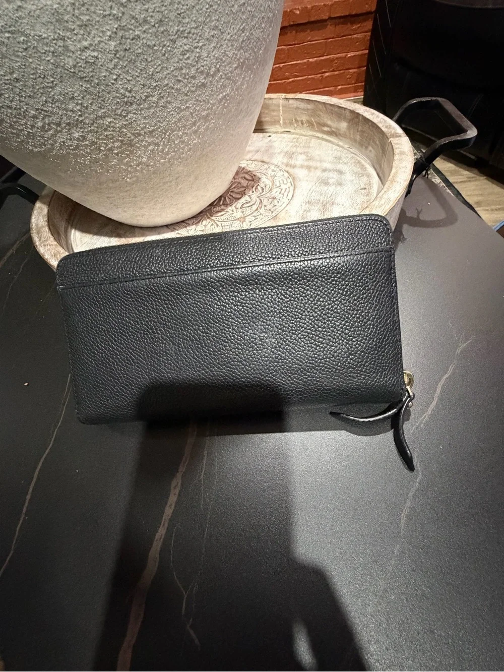 kate spade Black Pebbled Leather Zip-Around Wallet